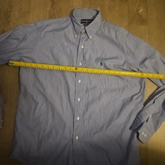 Ralph Lauren Shirt Mens 15.5 34/35 Blue Striped Classic Fit Button Down - Picture 3 of 8